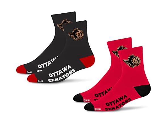 Senators Quarter Sock 2pk Lg