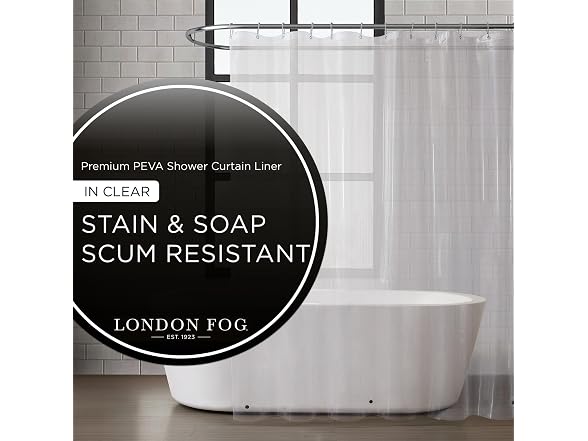 London Fog 8G PEVA Shower Liner with Metal Grommets