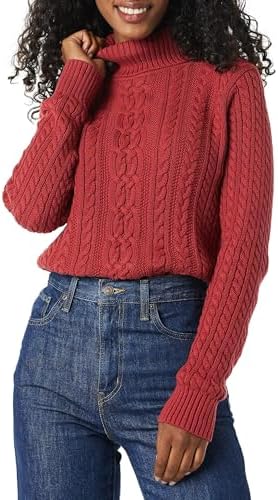 Amazon Essentials Women's Fisherman Cable Turtleneck Sweater (Available in Plus Size), Dark Red, X-Small