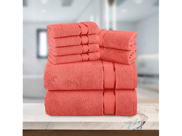 Elegant Comfort Premium Cotton 8-Piece Towel Set, Coral