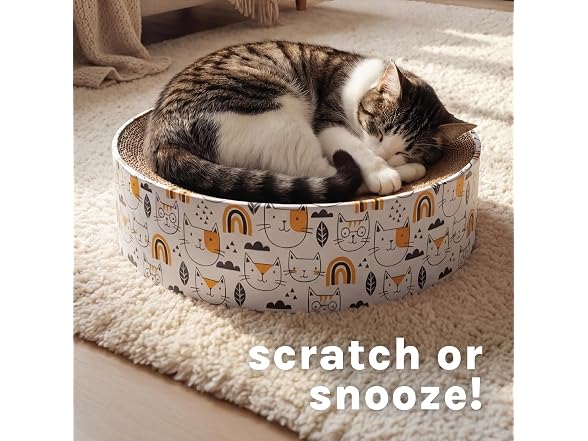 Kitty City Cat Print Corrugate Scratcher Bed - Round