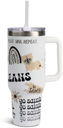 The Memory Company Official Licensed 40oz Team Spirit Stainless Steel Tumbler - Vacuum-Insulated Double-Wall Travel Cup With Handle and Straw Lid