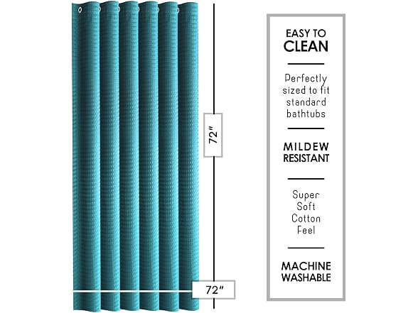 Clara Clark Teal Shower Curtain Set with Blak Caddy