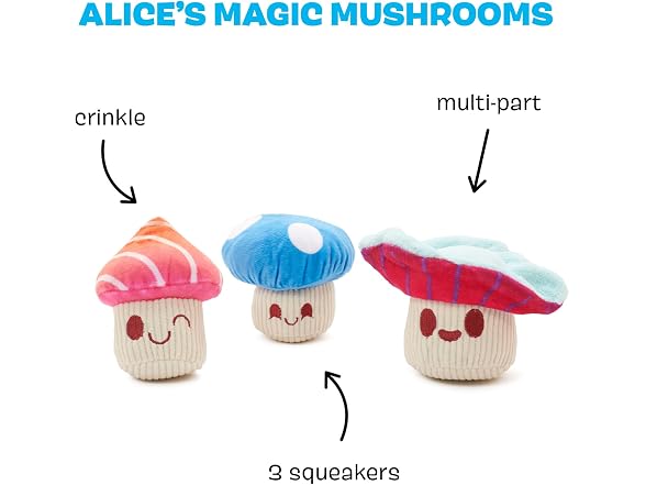 Barkbox Alice's Magic Mushrooms Dog Toy | 3Pc