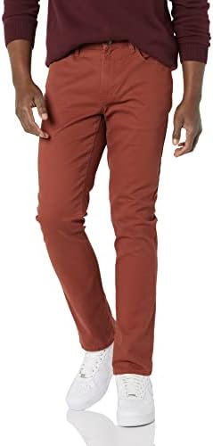 Amazon Essentials Men's Slim-Fit Pants, 5-Pocket Stretch Twill Design, Rust, 42W x 32L