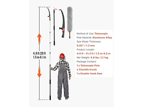 VEVOR Manual Pole Saw, 4.9-20 ft