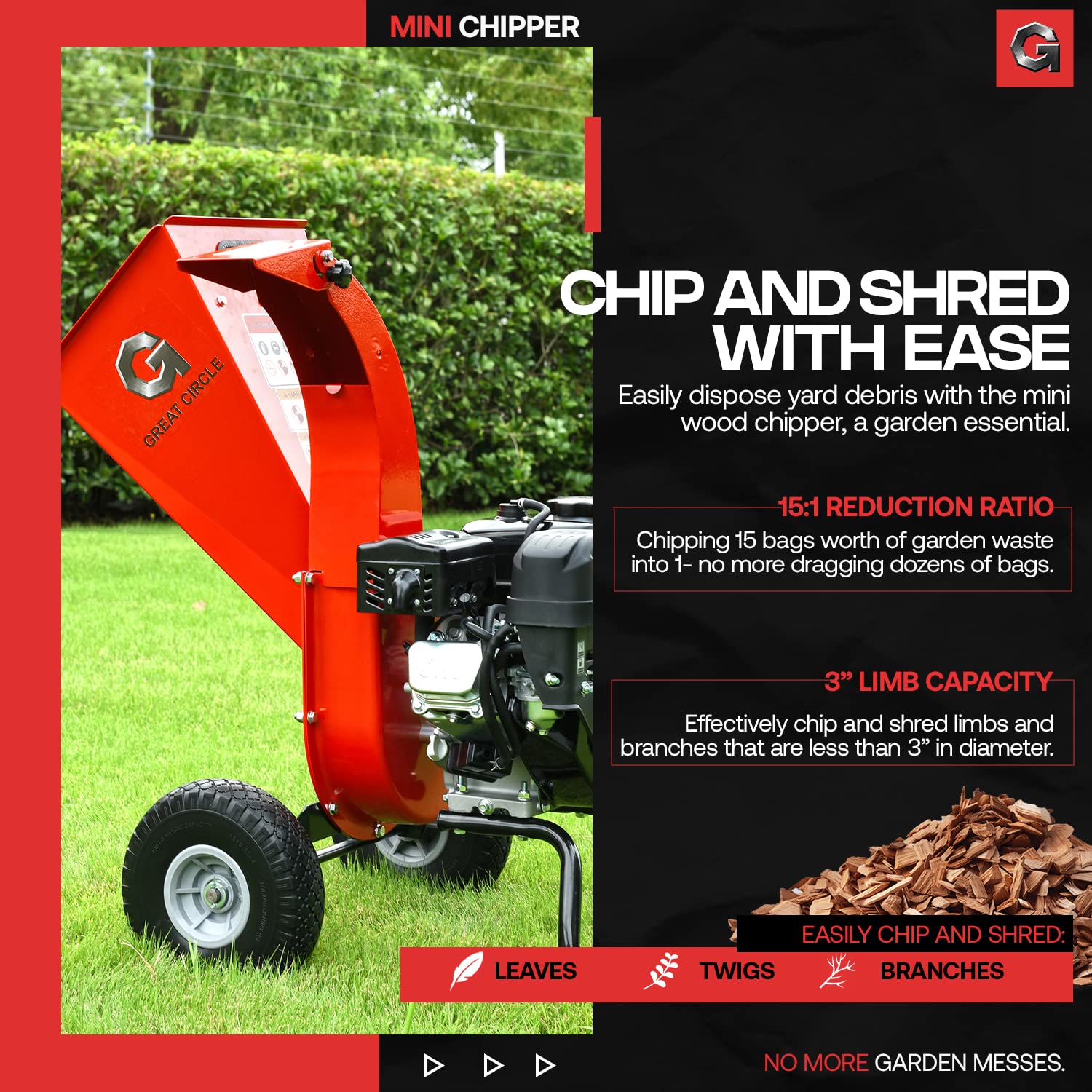 GreatCircleUSA 3-in-1 Wood Chipper 7 HP - Gallery 9