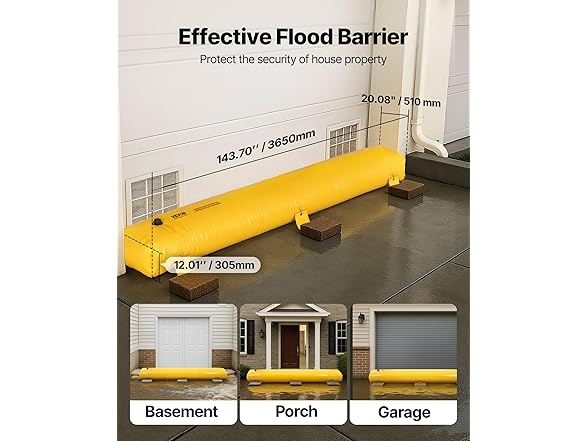 VEVOR Flood Barrier, 12 ft Length x 12 in Height