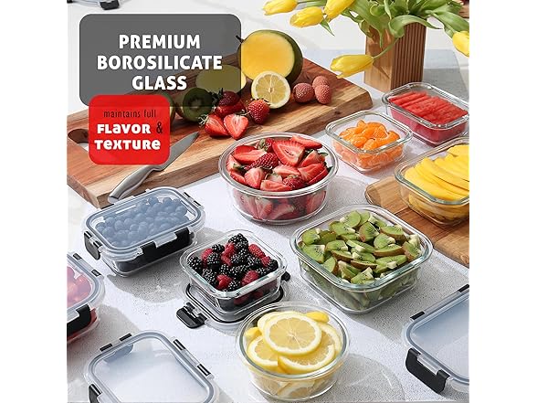 EATEX 16pc Glass Food Storage Containers with Lids