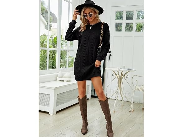 Vimpunec Women Crewneck Cable Knit Sweater Dress
