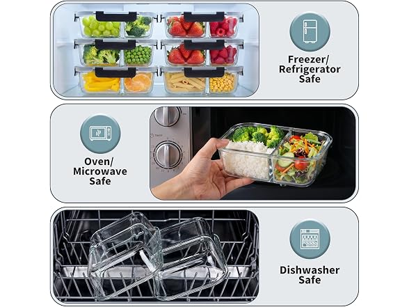 HOMBERKING  8 Pack 2 Compartment 36oz Containers