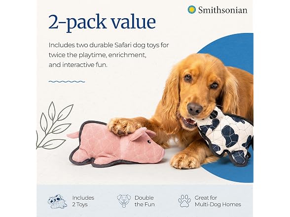 Smithsonian Quilted Safari Dog Toy 2-Pack