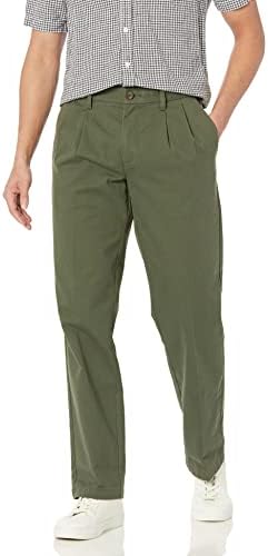 Amazon Essentials Men's Classic-Fit Wrinkle-Resistant Pleated Chino Pant (Available in Big & Tall), Dark Olive, 38W x 29L