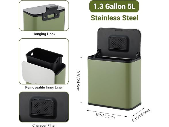 OUTLANE 1.3 Gal Hanging Trash Can Green