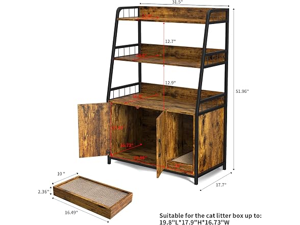 EasyCom Cat Litter Box Enclosure with Shelves