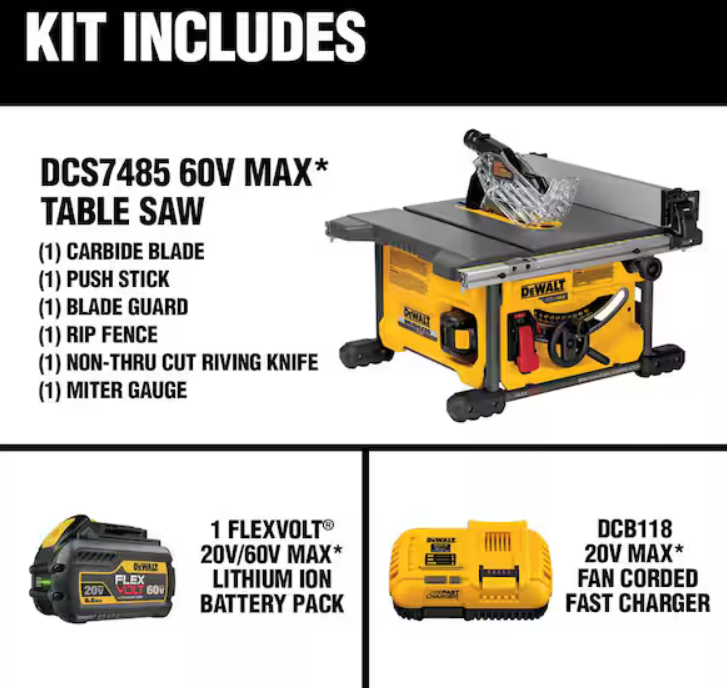 DEWALT DCS7485T1 FLEXVOLT Table Saw Kit (Open Box) - Gallery 4