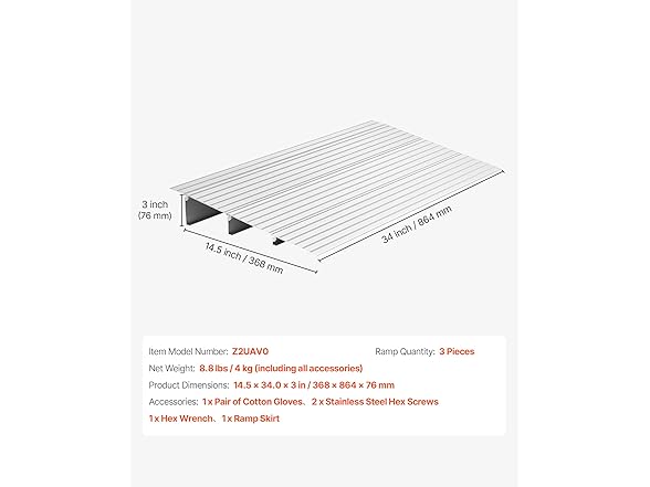 VEVOR Door Threshold Ramp, 3" Rise