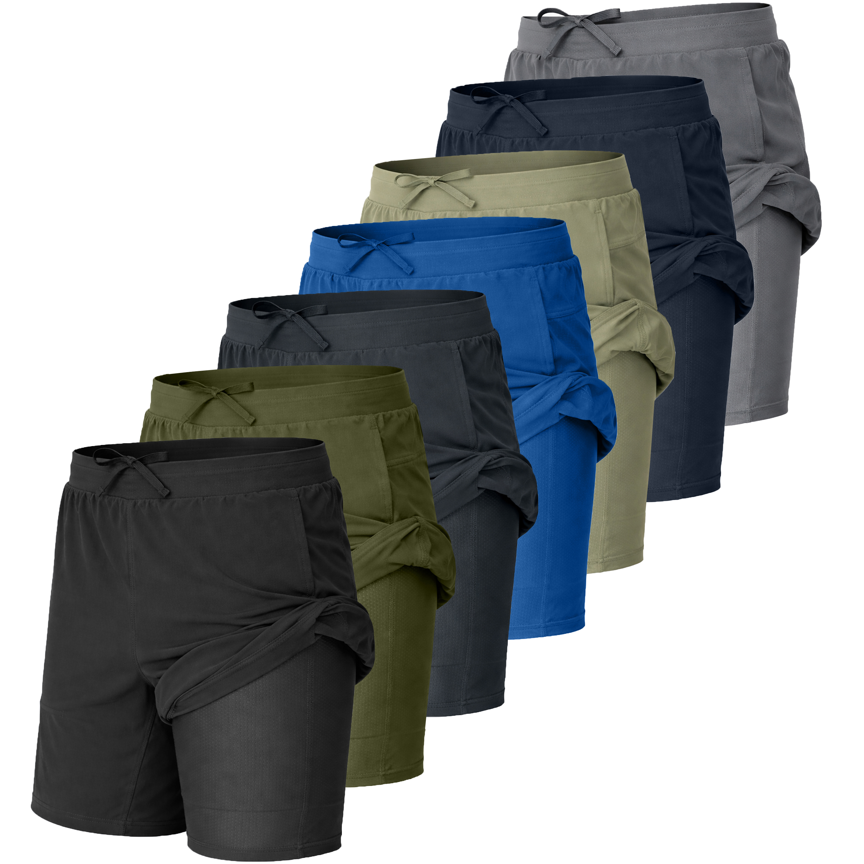 5Pk Mens 2-in-1 Quick Dry Active Shorts - Gallery 12