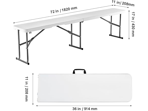 VEVOR Plastic 6' Folding Bench