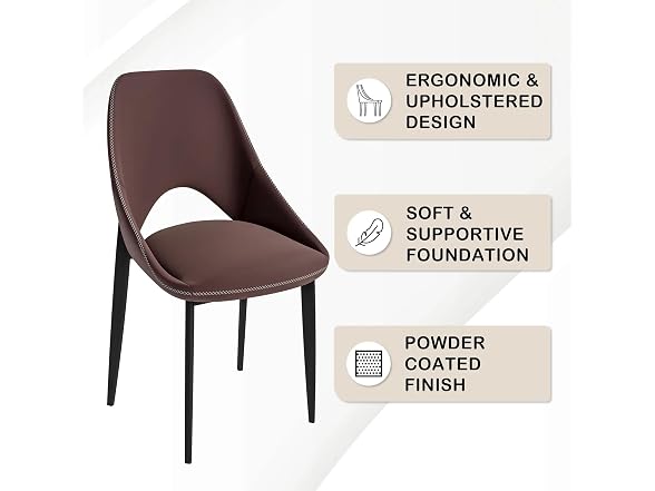 LeisureMod Amalfi Upholstered Fabric Dining Chair Set of 2 Modern Side Chair with Iron Legs, Mid-Century Accent Chair for Dining Room or Kitchen - Plu