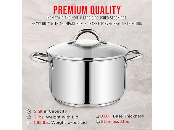 Bakken-Swiss 5-Qt Stainless Steel Stockpot
