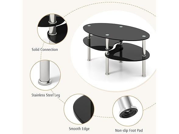 Giantex Oval Glass Coffee Table - 3-Tier
