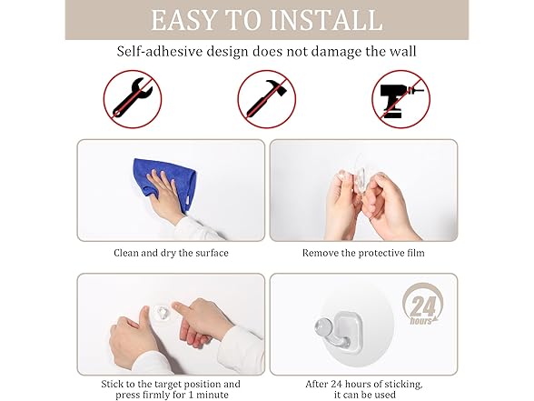 Uten Adhesive Hooks for Hanging 10 Pack, Clear