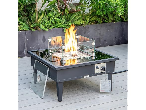 LeisureMod Walbrooke Modern Outdoor Square Fire Pit Table Black