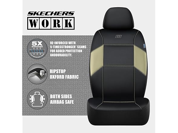Skechers Work Car Seat Covers, Leather Black