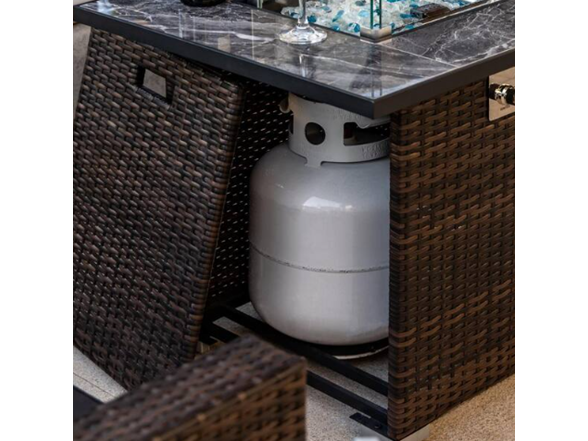 30" Brown Wicker Fire Table + Lid & Cover