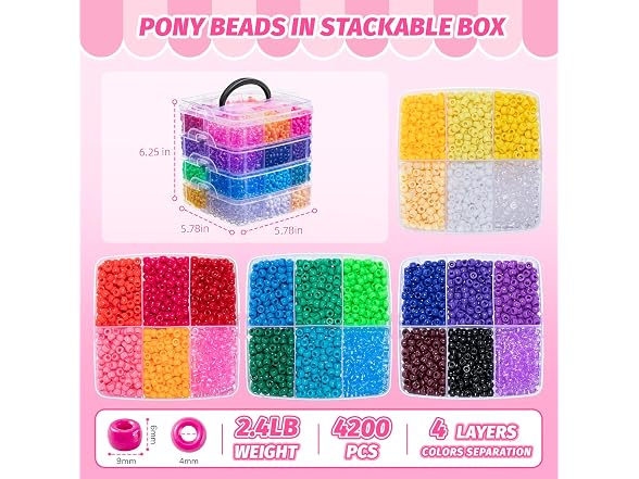 Simetufy 4200Pcs Pony Beads Bulk Kit