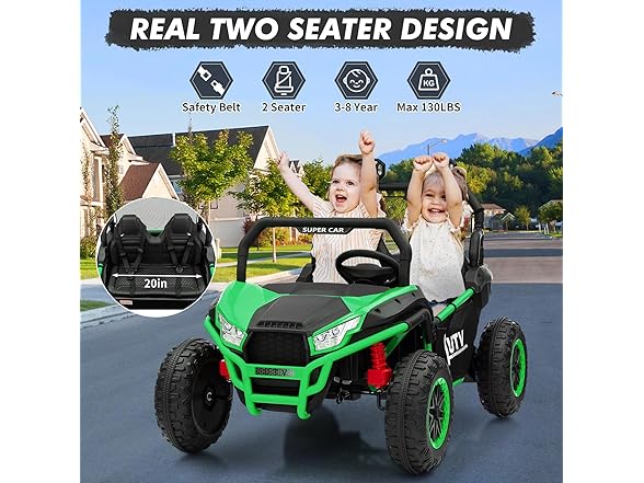 24V 2 Seater Ride On Car, XXXL Off-Road Utv for Kids Green