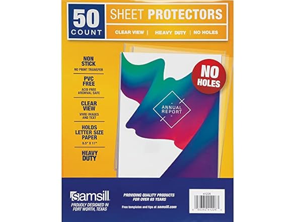 Samsill No Holes Sheet Protectors, 50Pk