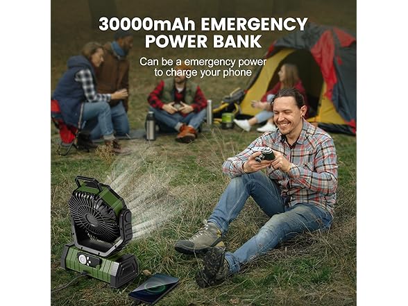 30000mAh Camping Fan with LED Lantern