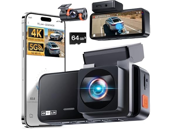 Winail Dash Cam Front Rear 4K+2.5K