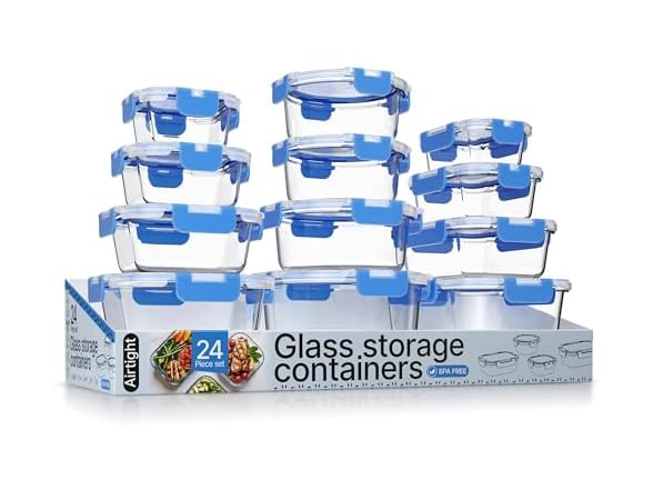 Bakken Borosilicate Glass Food Storage Containers with Lids 24 Pieces