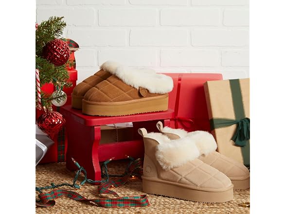Dearfoams Womens Bayswater Platform Shearling Bootie - Gallery 9