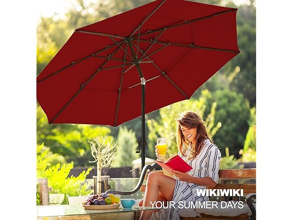 wikiwiki 10 FT Patio Umbrella, 3-Tiers Burgundy