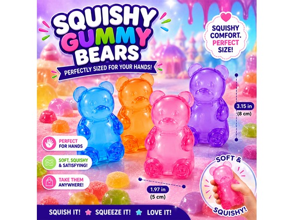 Twilight Squishy Sensory Toys Gummy Bear, 3PK