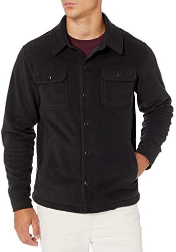 Amazon Essentials Men's Long-Sleeve Polar Fleece Shirt Jacket for Winter, Black, X-Small