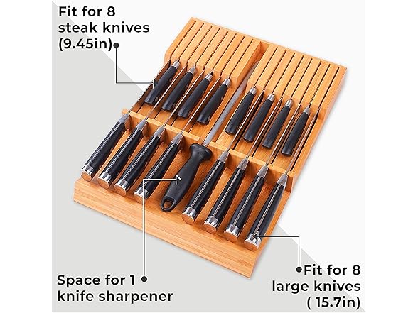 16 Knife Bamboo Drawer Organizer