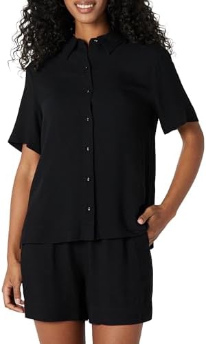 Amazon Essentials Women's Relaxed-Fit Fluid Twill Button-Down Shirt (Short Sold Separately), Black, X-Large