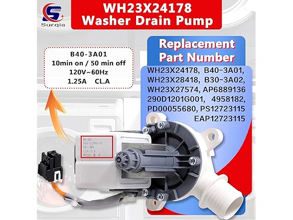 Surqia  Hotpoint GE Washer Drain Pump