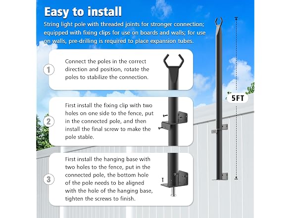 Beizelte 2-Pack 5ft String Light Poles