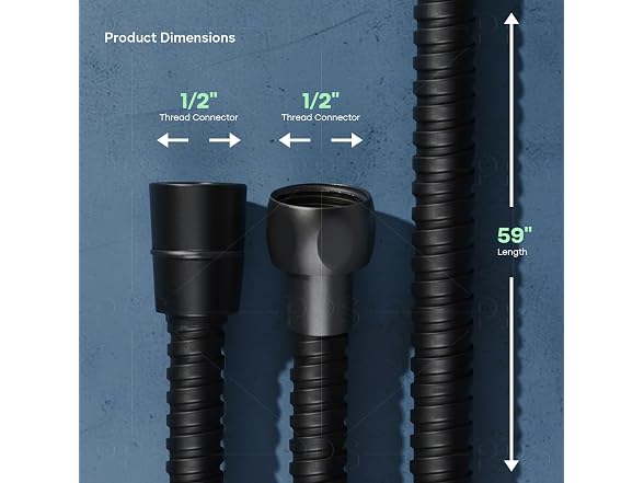 SUPPLYGIANT Shower Hose 59 inch Stainless Steel Shower Head Hose with 1/2 Inch Threaded Connector, Matte Black Plated Finish