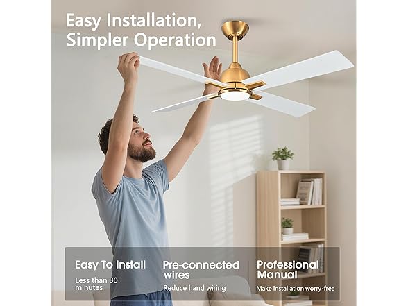Parrot Uncle F6313110V 48" Ceiling Fan, White Gold