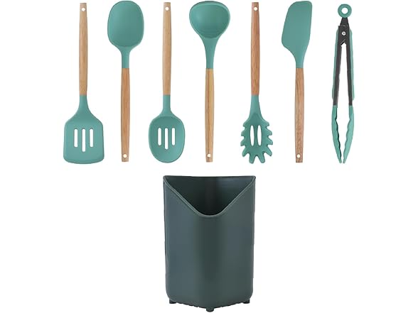 Glad Silicone Kitchen Utensils Set, 8pcs Teal Green