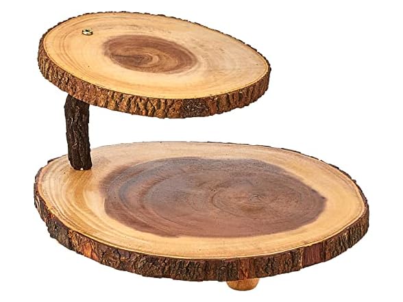 Lipper International Acacia 2-Tier Tree Bark Server