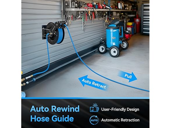 Relhost Retractable Air Hose Reel, 50 ft x 3/8 in Hybrid Air (Open Box)