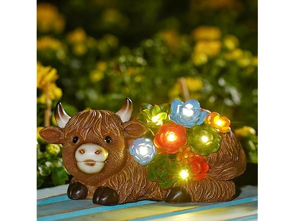 Highland Cow Solar LED Garden Statue 2pk